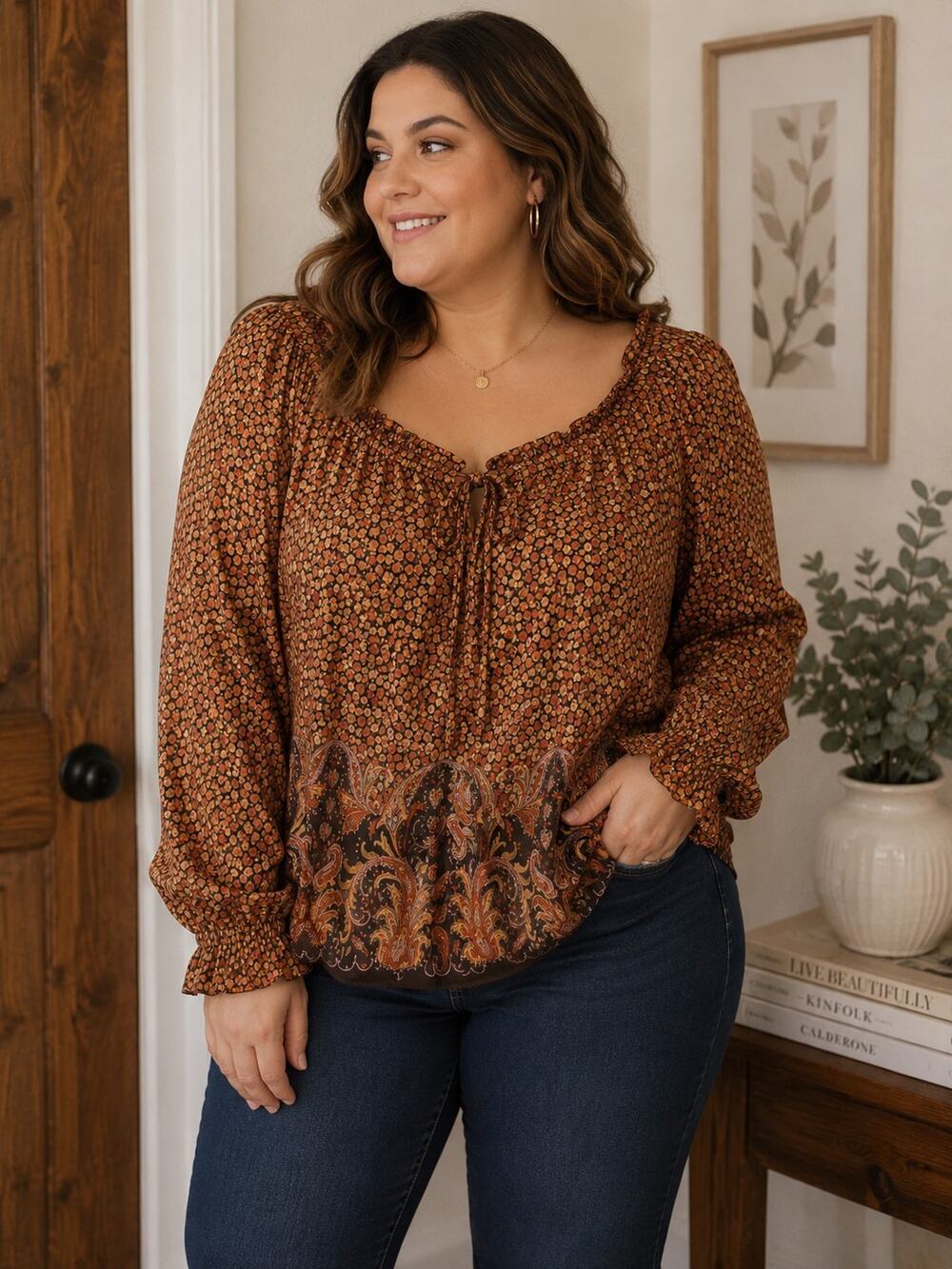Lane Bryant Boho Peasant Blouse Women’s 18/20 Paisley Floral Top